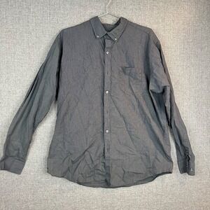 Striped Dress Shirt‎ Long Sleeve Button Down Gray White Business Casual